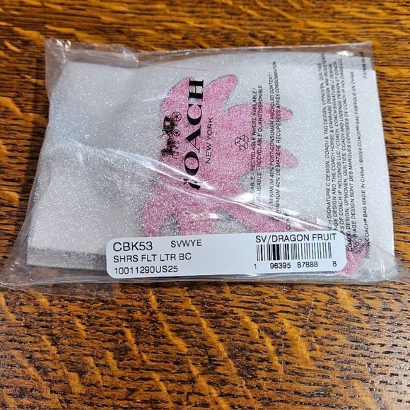 Coach Palm Tree Bag Charm Keychain Silver/Dragonfruit Pink CBK53 - Picture 6 of 6